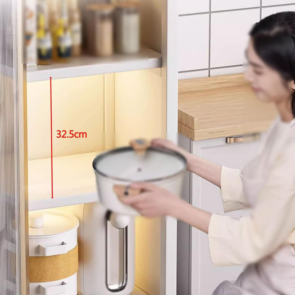 Kitchen Storage Rack with Wheels Bakers Rack with Storage Cabinet with Transparent Door with of Brakeable Casters, for Kitchen, Dining Room, Living Room(Gray,35 * 40 * 115.5cm)