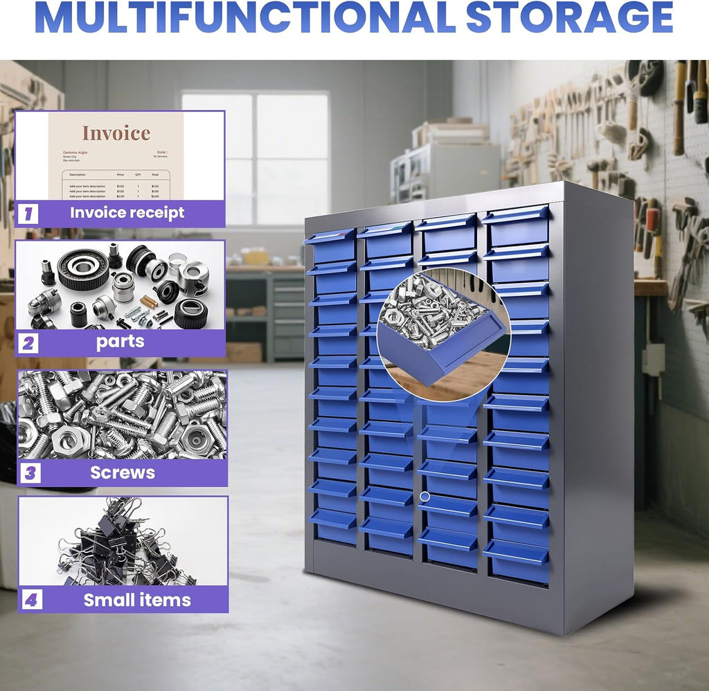 40-Drawer Nut and Bolt Organizer, Small Parts Organizer with Alloy Steel Frame & ABS Drawers, Bolt Bin for Garage, Teacher Toolboxes, Makeup & Workshop, Tool Hardware Storage (40-grid drawer)