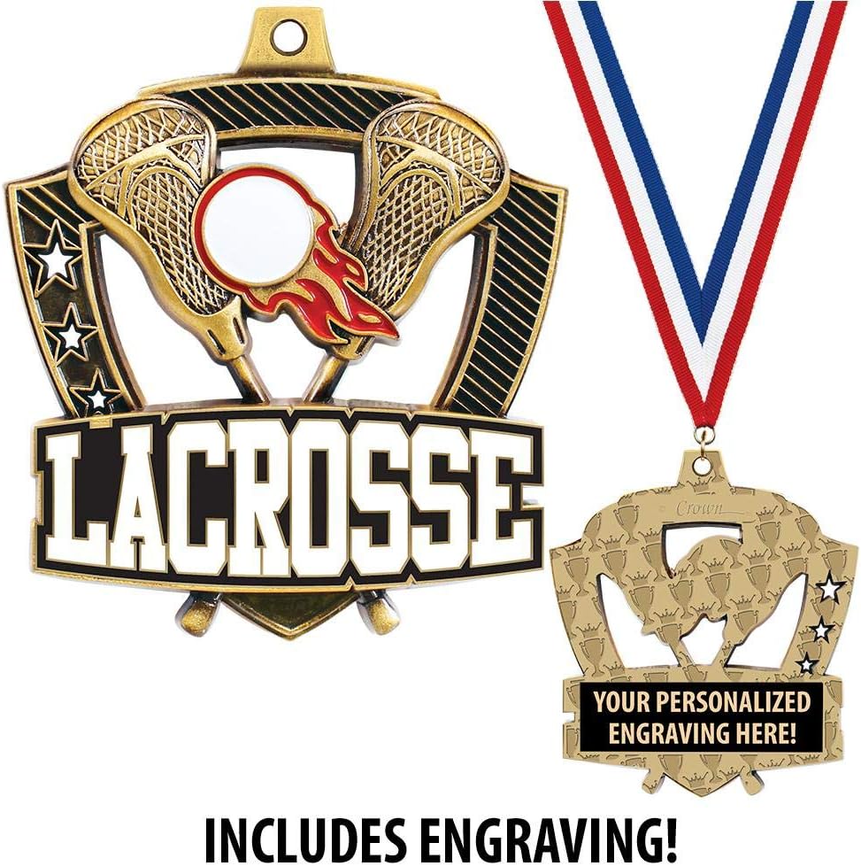 Custom Lacrosse Medals, 2 1/4' Shieldz Lacrosse Award Medals with Free Engraving
