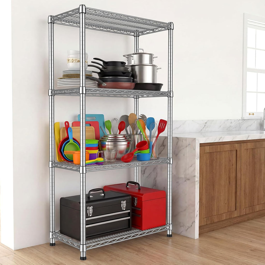 Heavy Duty Wire Shelving Unit 4-Tier Adjustable Metal Storage Rack Steel Shelves Metal Wire Shelf for Pantry Laundry Room Closet Garage Kitchen 2200 lbs Capacity 13.8'D x 30'W x 59'H
