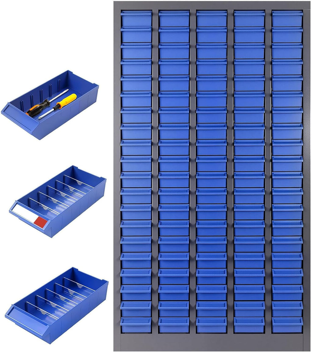 100 Drawers Nut and Bolt Organizer with Label, Opaque ABS Plastic Industrial Organizer with Labels, for Garage Workshop Craft Art Hobby