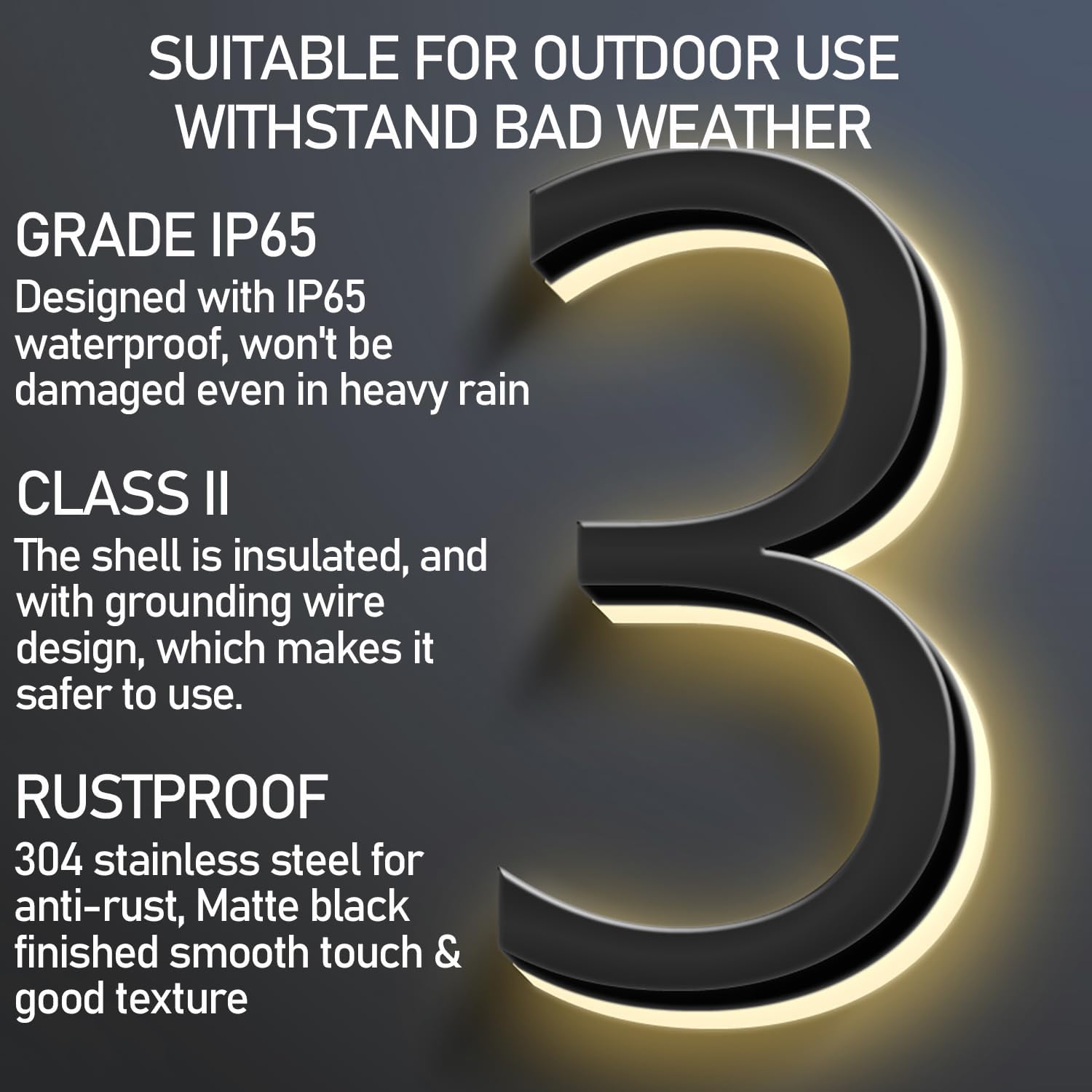 LED House Numbers, Stainless Steels Backlit LED Floating Home Address Numbers, Up-Scale Modern Look, Lighted House Numbers, Illuminated Address Numbers Signs,20 Inch/500mm,3