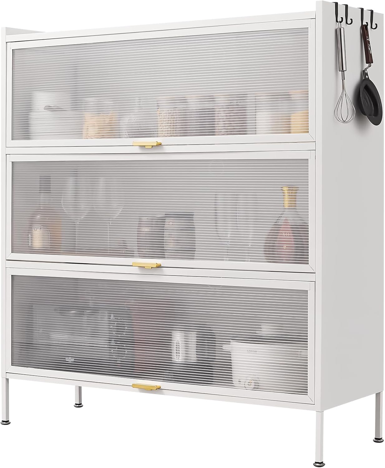 3 Tier Pantry Storage Cabinet Baker Racks for Kitchen Microwave Rack Kitchen Pantry Storage Cabinet Sideboard White