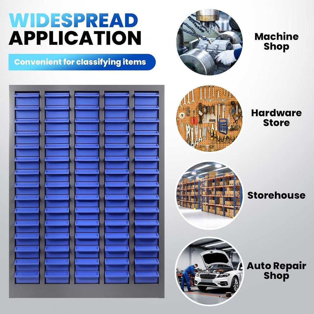 75 Drawer Nut and Bolt Organizer, Parts Cabinet with Shelf and Label, ABS Material Bolt Bin, Blue Bolt Bins Organizer for Shop, Nuts and Bolts Organizers for Tool Hardware Storage