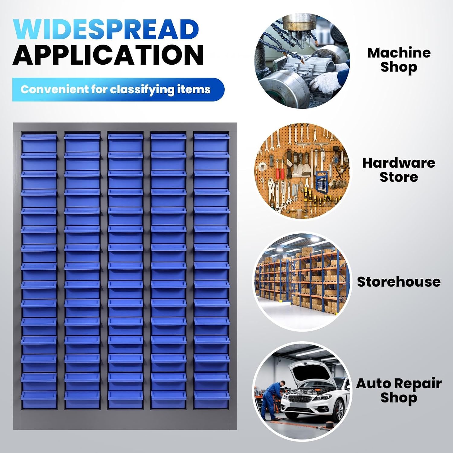 75 Drawer Parts Cabinet, ABS Material Nut and Bolt Organizer, Bolt Bins Organizer for Shop with Shelf and Label, Bolt Bins for Storing Sample, Metals and Electronic Element, Blue