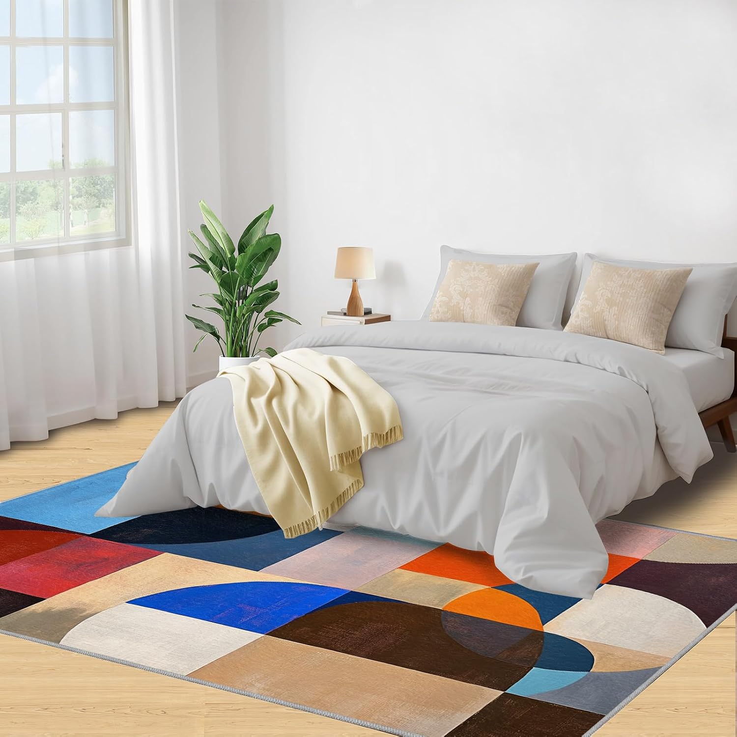 Geometric Rugs for Bedroom, Abstract Color Blocks Rug 6x8, Modern Minimalist Decor Dining Room Rugs Washable & Non Slip Large Carpet for Home Decor