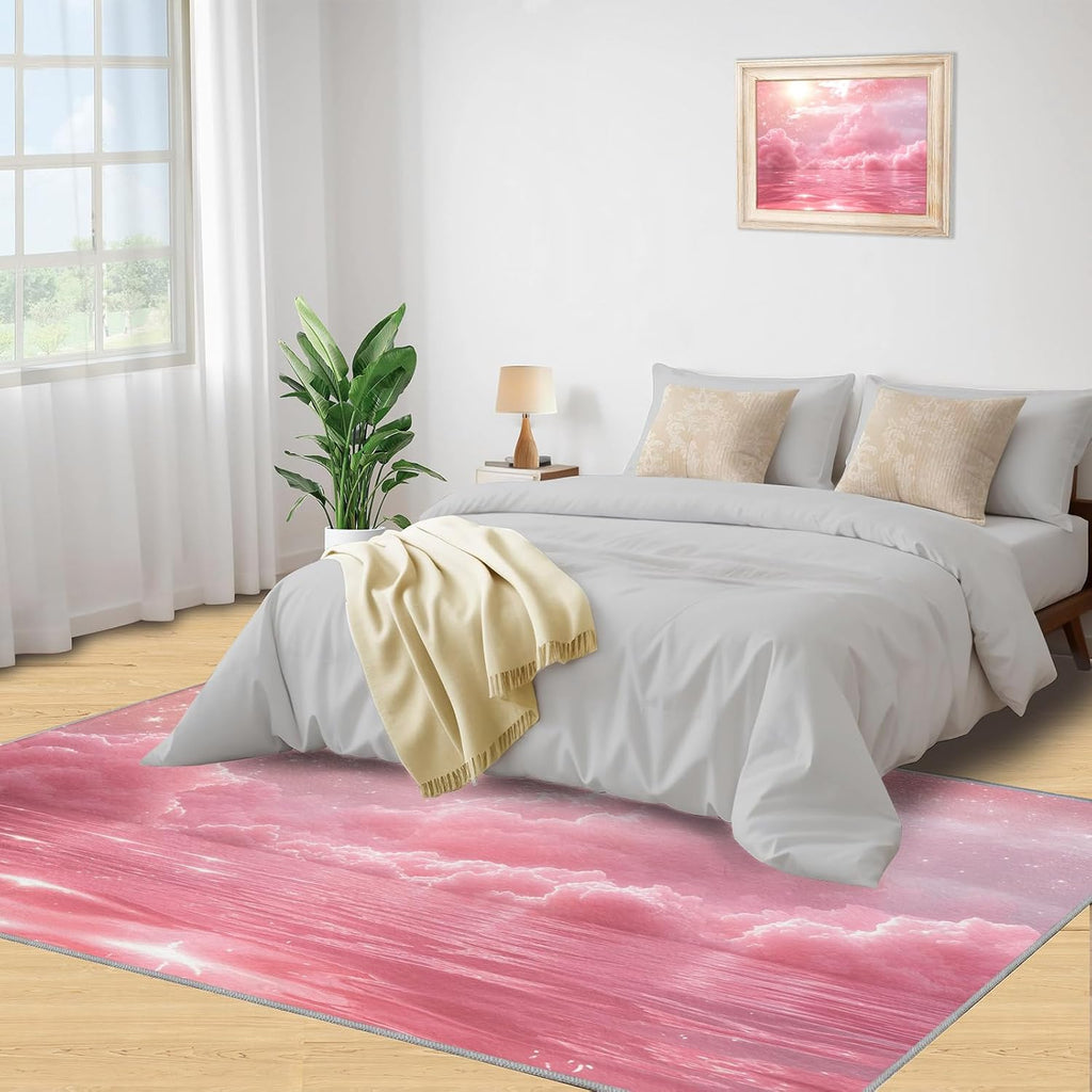 Clouds Rugs for Living Room 6x8 Rug, Pink Clouds Area Rug, Dreamlike Sky Rugs, Large Machine Washable Rug, Non-Slip Floor Carpet for Bedroom Kids Room Home Decor