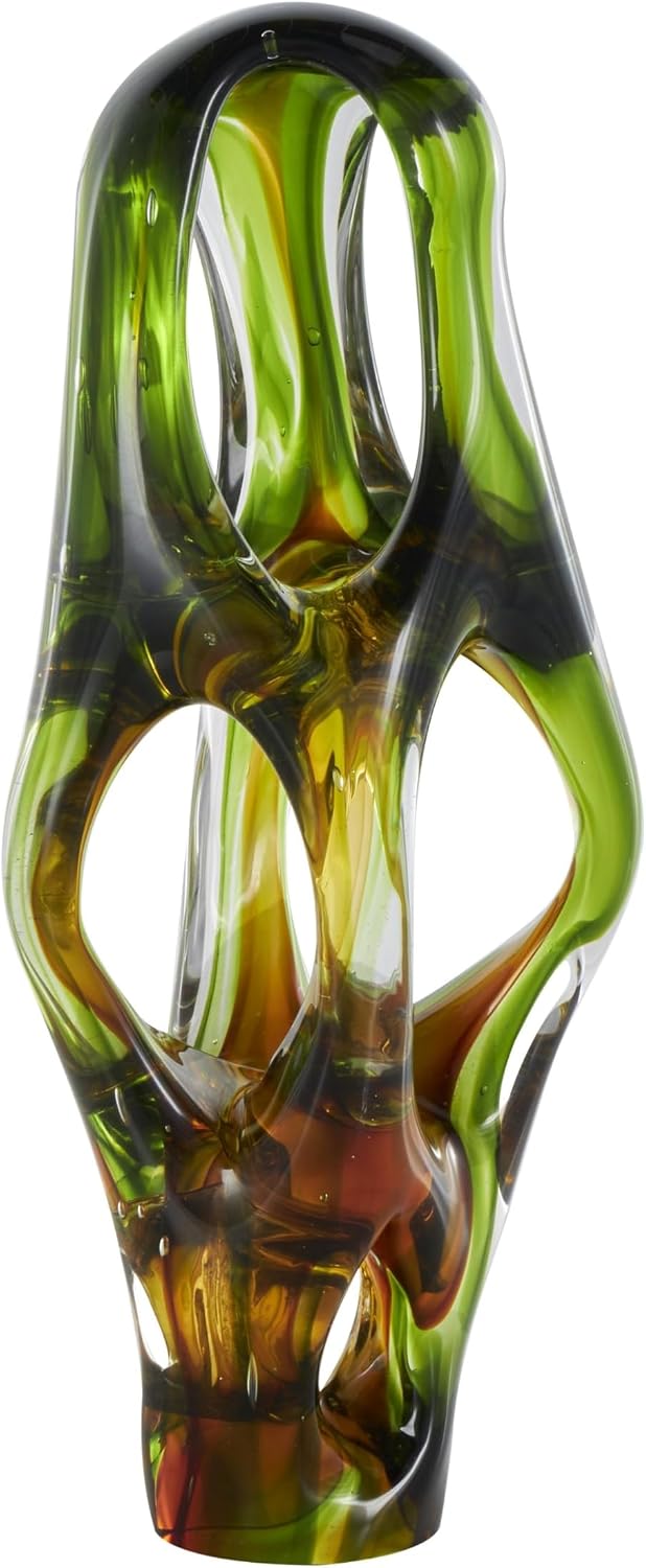 Deco 79 Glass Abstract Decorative Sculpture Ombre Cutout Home Decor Statue with Amber Accents, Accent Figurine 6' x 5' x 16', Green