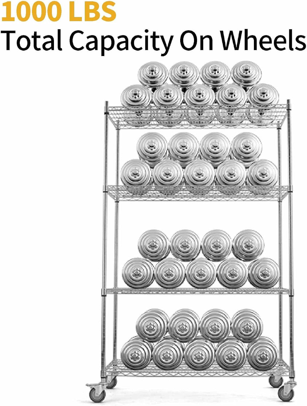 Rolling Shelves With Wheels Storage Rack With Wheels Wire Racks Rolling Wire Shelves on Wheels Stainless Steel Metal Shelving With Wheels for Garage Kitchen Pantry(48'L x 24'W x 76'H 4-Tier) (Chrome)