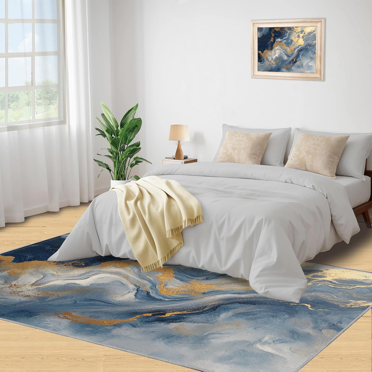 Blue Marble Area Rug, Marble Print Rugs, Machine Washable Kids Rug for Living Room Bedroom Children's Room Dormitory Decor Floor Mat 6x8