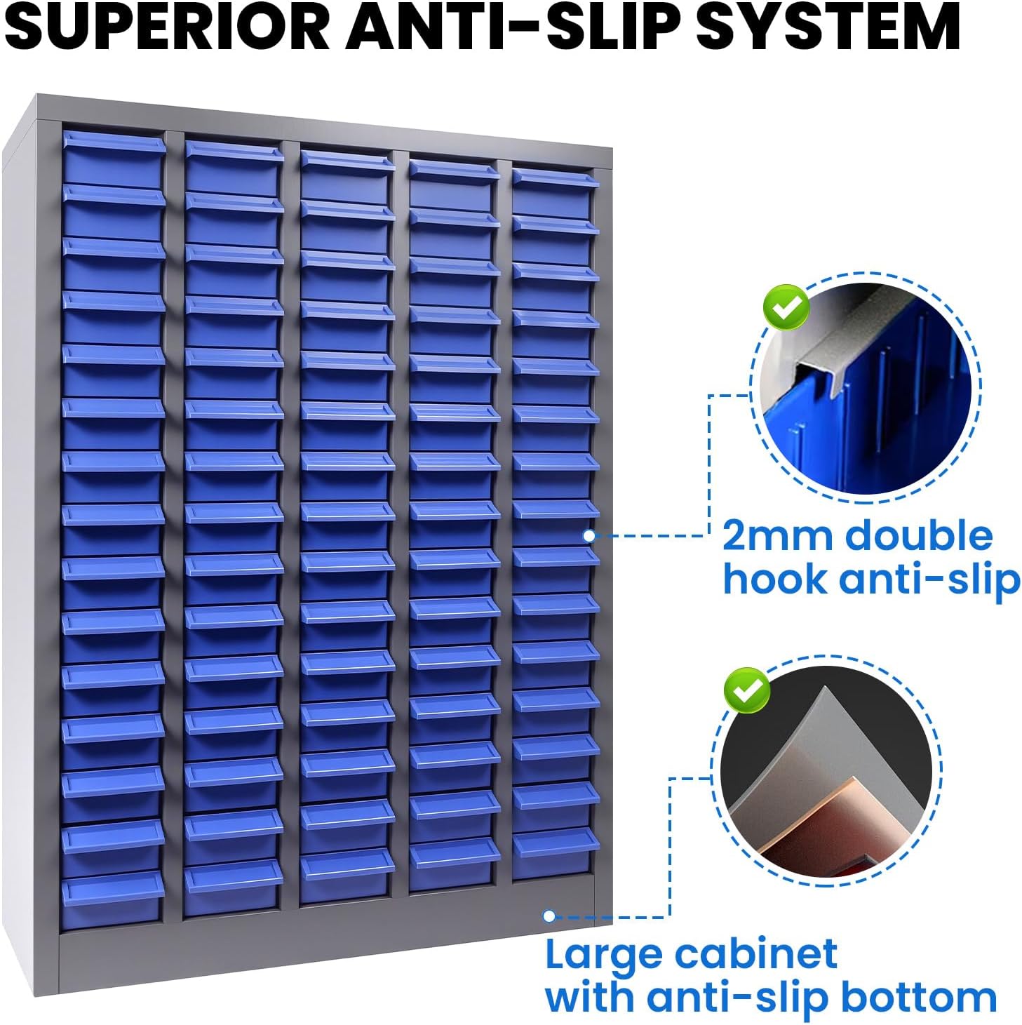 ABS 75 Drawer Parts Cabinet, Stainless Steel Nut and Bolt Organizer Storage, 26' X 9' X 35' Bolt Bin, with 375 Divider, Nut and Bolt Storage for Shops, Toys, Parts, Screws (75 Grids)