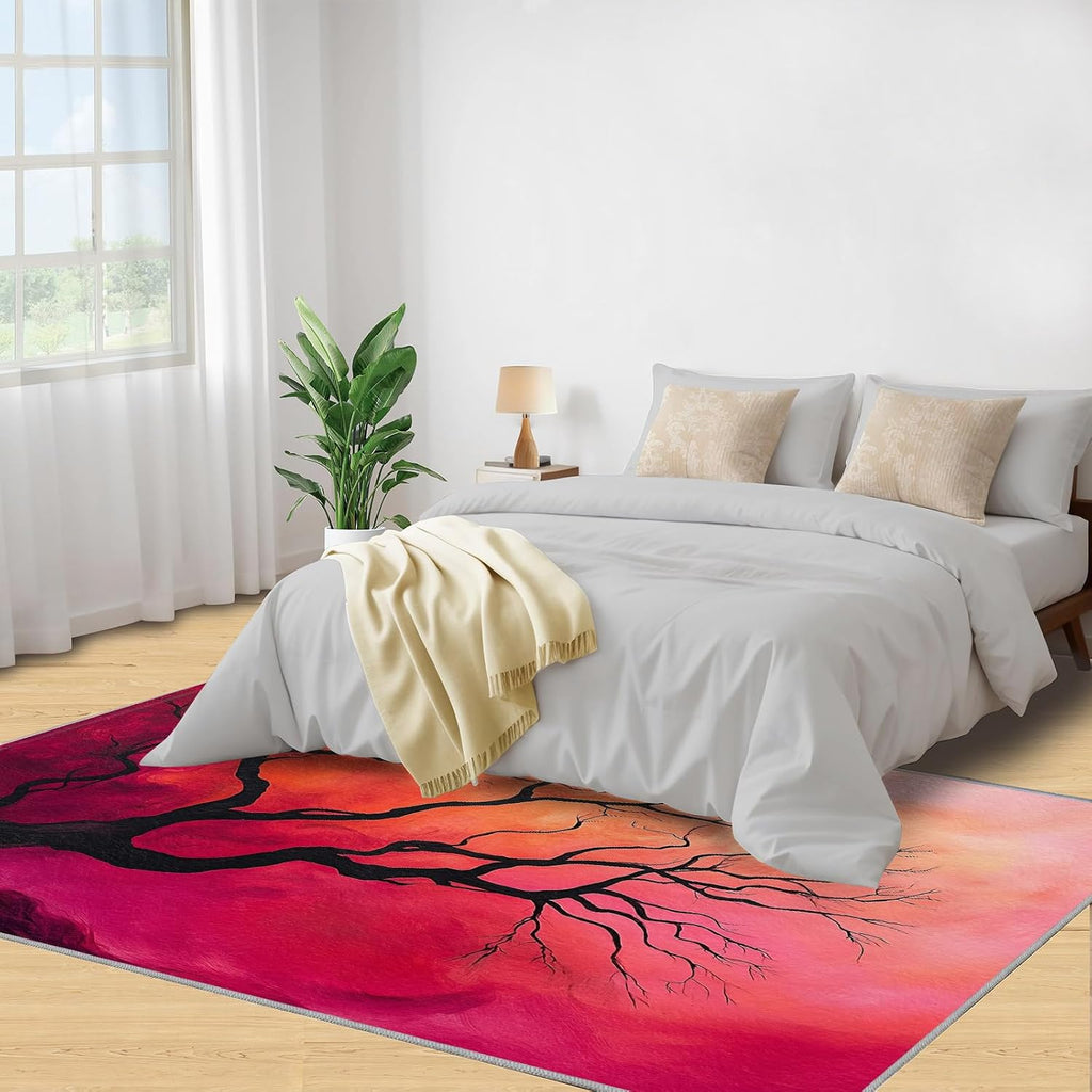 Dead Tree Rug 6x8, Abstract Tree Area Rug, Silhouette Rugs for Living Room, Washable Rugs for Bedroom, Non Slip Low Pile Floor Mats