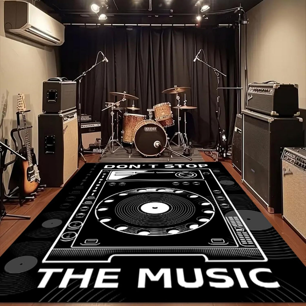Music Record Black Area Rug 6x8ft Music Rug Retro Vinyl Record Rug Non-Slip and Washable Living Room Art Decor Rug with Rubber Backed Durable Rug for Bedroom Study Playing Carpet