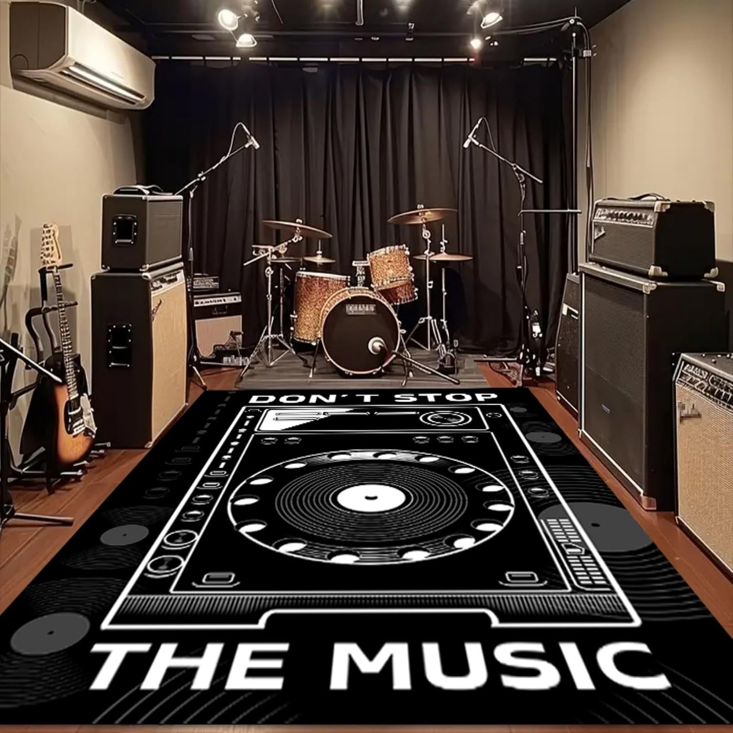 Music Record Black Area Rug 6x8ft Music Rug Retro Vinyl Record Rug Non-Slip and Washable Living Room Art Decor Rug with Rubber Backed Durable Rug for Bedroom Study Playing Carpet