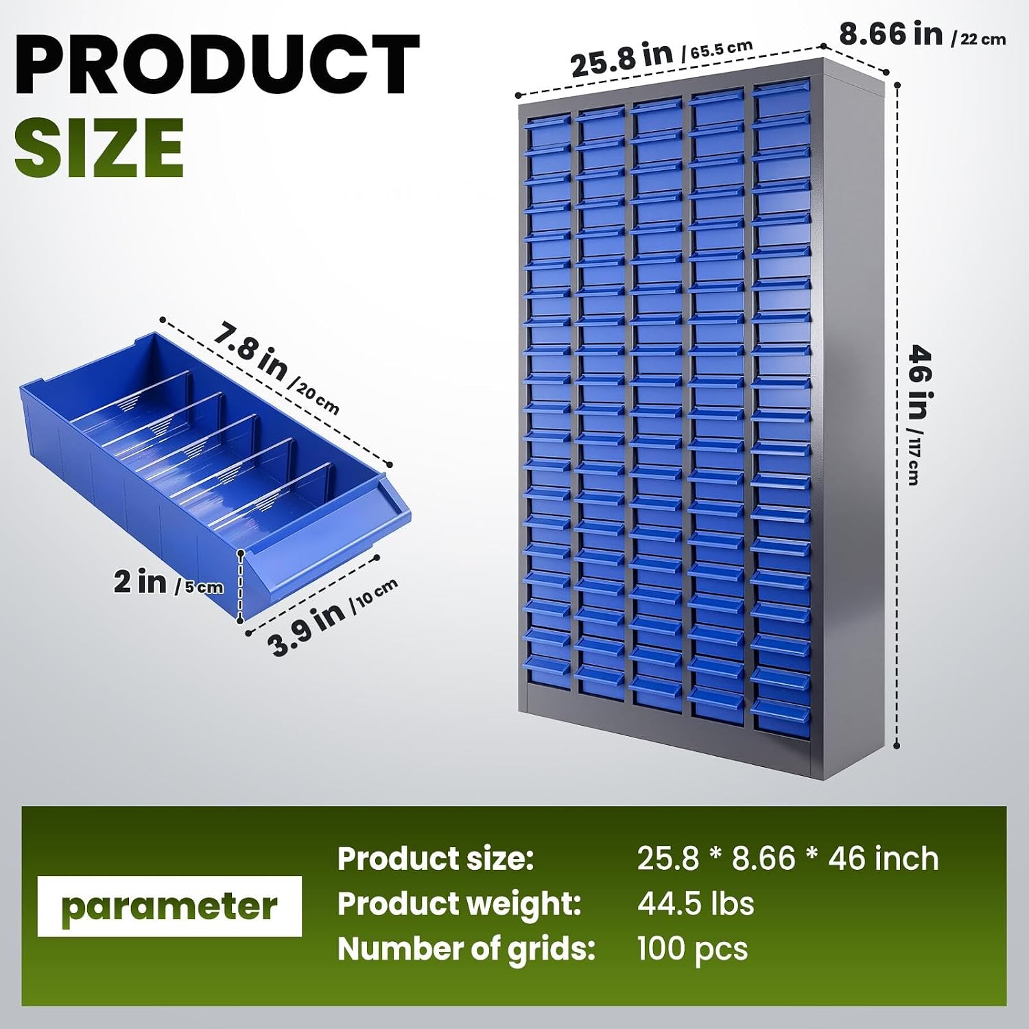 100-Drawer Grey Parts Cabinet, ABS Material Nuts Bolts Screw Nail Bins Tool Storage Cabinet Screw Drawer Organizer, Heavy-Duty Industrial Parts Cabinet for Workshop, Office, Hardware (100 Drawers)