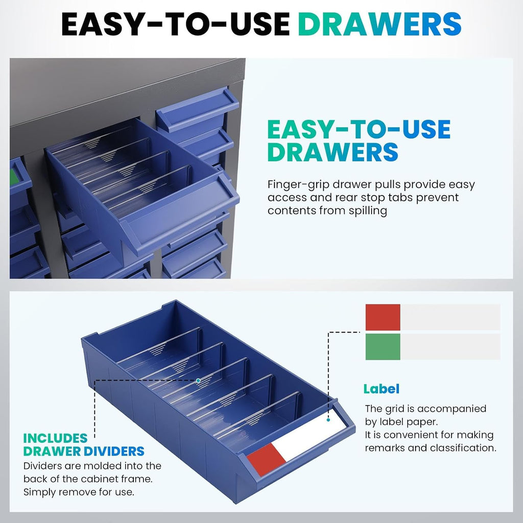 40 Drawers - Part Cabinet, Shelves & Label Stickers - Bolt and Nut Organizer Bolt Bin Cabinets, Durable Steel Tool Storage Cabinet for Garage/Workshop Small Parts/Hardware Organization (40 Drawer)