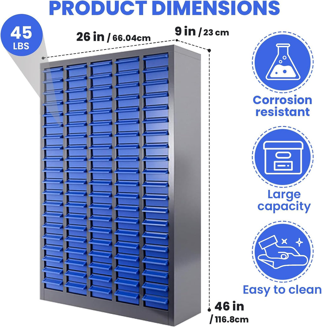 ABS-100 Drawers Nuts and Bolts Organizers and Storage,26'x9'x46'Bolt Bins Organizer, Hardware Parts Cabinet Organizer with Shelfs Labels for Tool,Hardware Storage,Blue