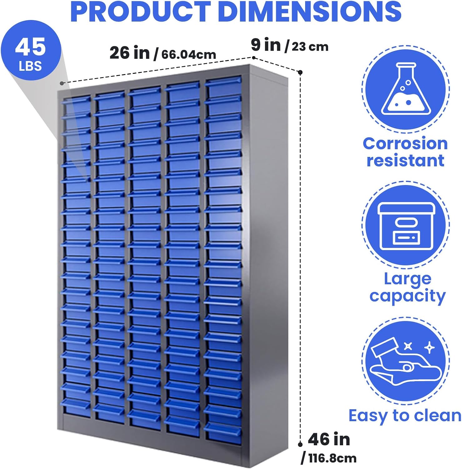 ABS-100 Drawers Nuts and Bolts Organizers and Storage,26'x9'x46'Bolt Bins Organizer, Hardware Parts Cabinet Organizer with Shelfs Labels for Tool,Hardware Storage,Blue