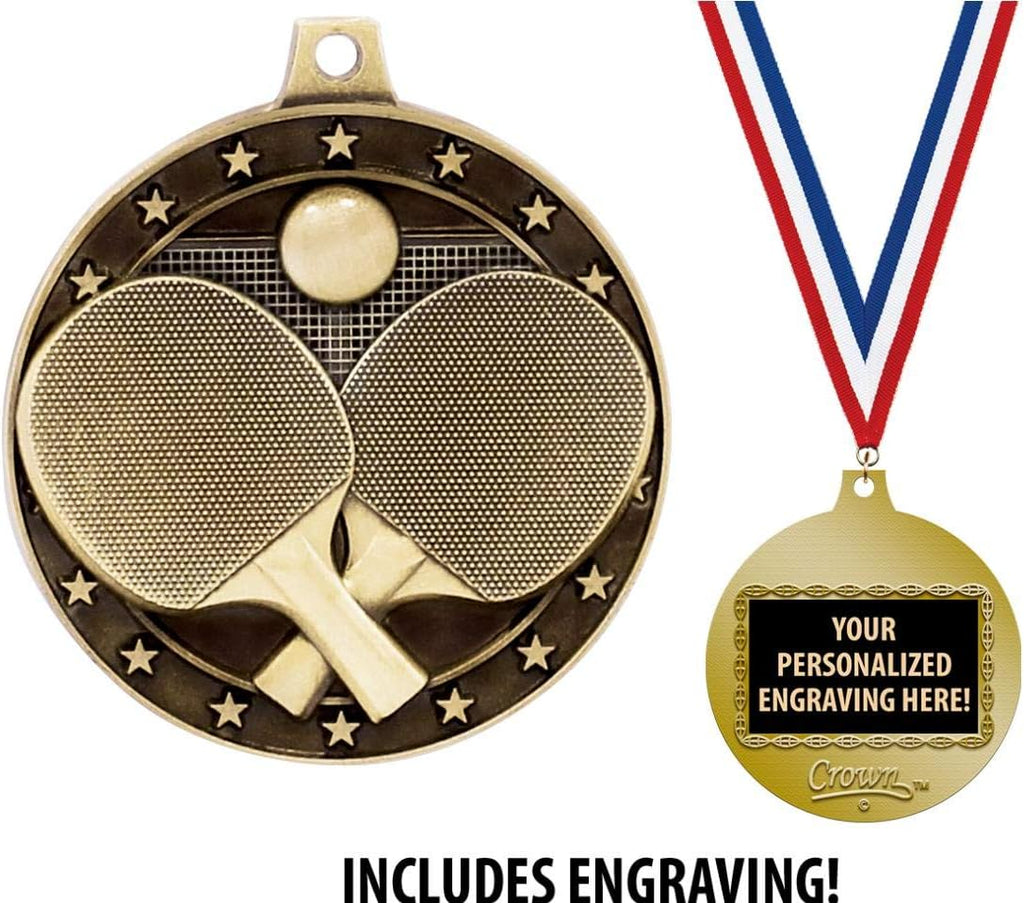 Crown Awards Ping Pong Medals, 2' Gold Table Tennis Medal Award with Free Custom Engraving Prime