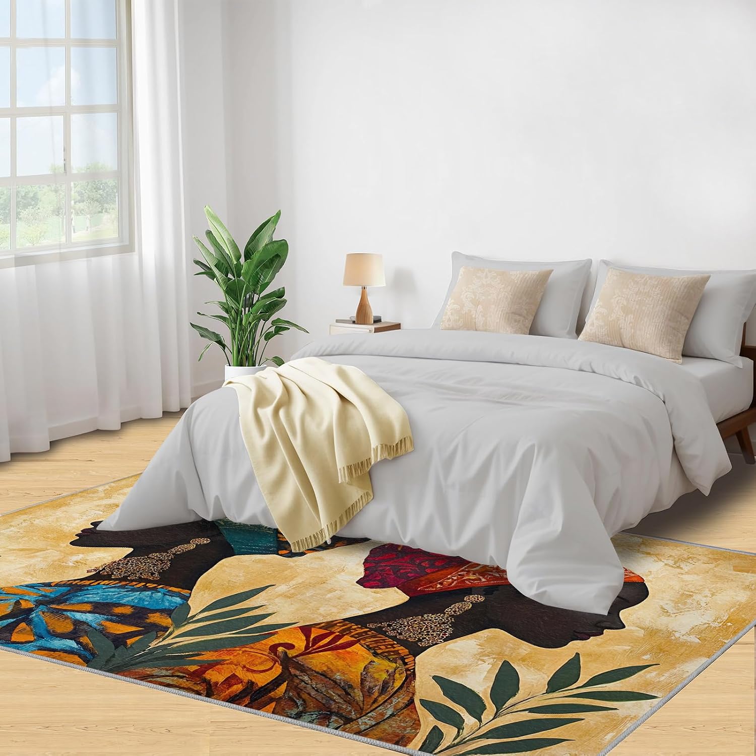 Black Women Area Rug 6x8, African Women Rugs for Living Room, Retro Ethnic Bedroom Rug, Machine Washable Rugs for Sofa Kitchen Dining, Non-Slip Home Decor Carpet