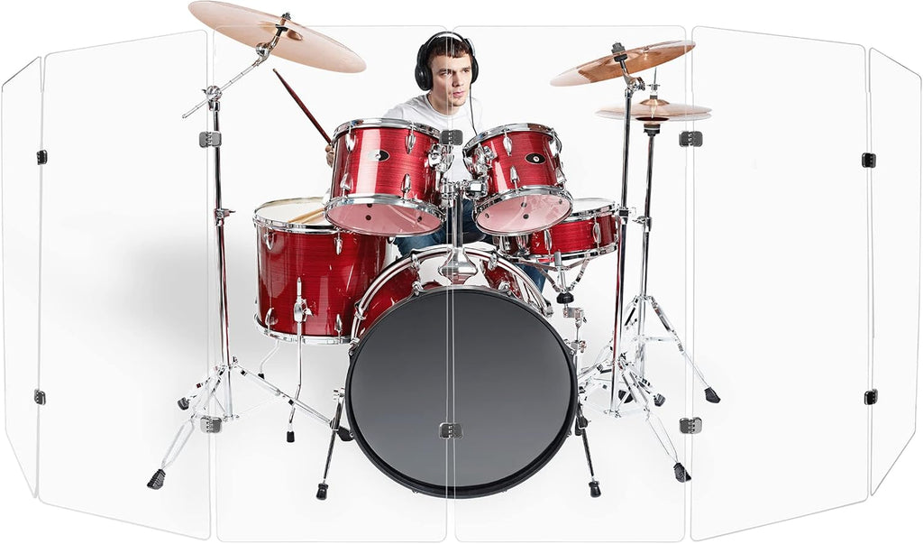 PENNZONI Drum Shield 4ft w/Chrome Hinges, Comes w/ 6 Drum Panels, & 10 Chrome Hinges, Premium Clear Acrylic Panels, Drum Screen