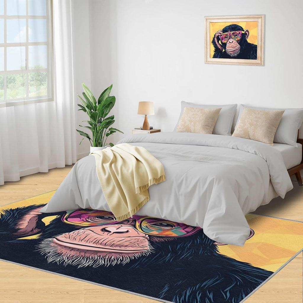 6x8 Chimp Area Rug - Chimpanzee Large Rugs for Living Room, Funny Gorilla Carpet Area Rug for Girls Bedroom Kids Room Basement Office Classroom