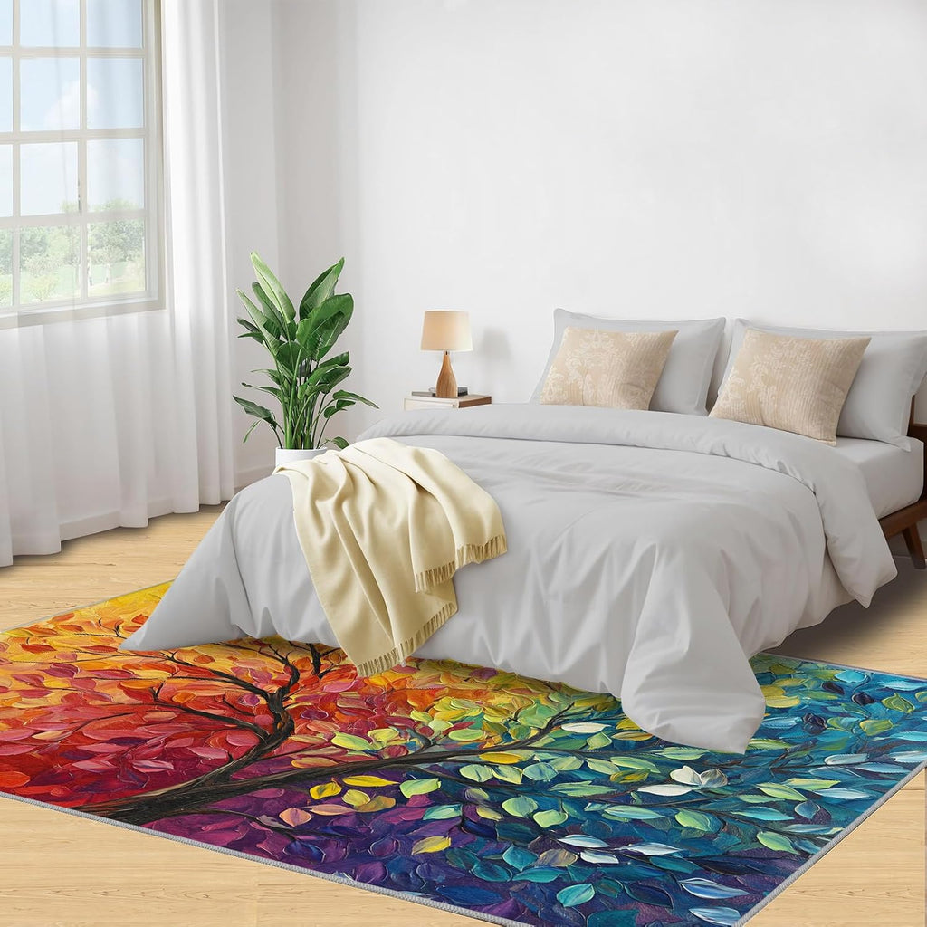 Abstract Tree Area Rug 6x8 - Tree of Life Large Rugs for Living Room, Abstract Art Carpet Area Rug for Girls Bedroom Kids Room Basement Office Classroom
