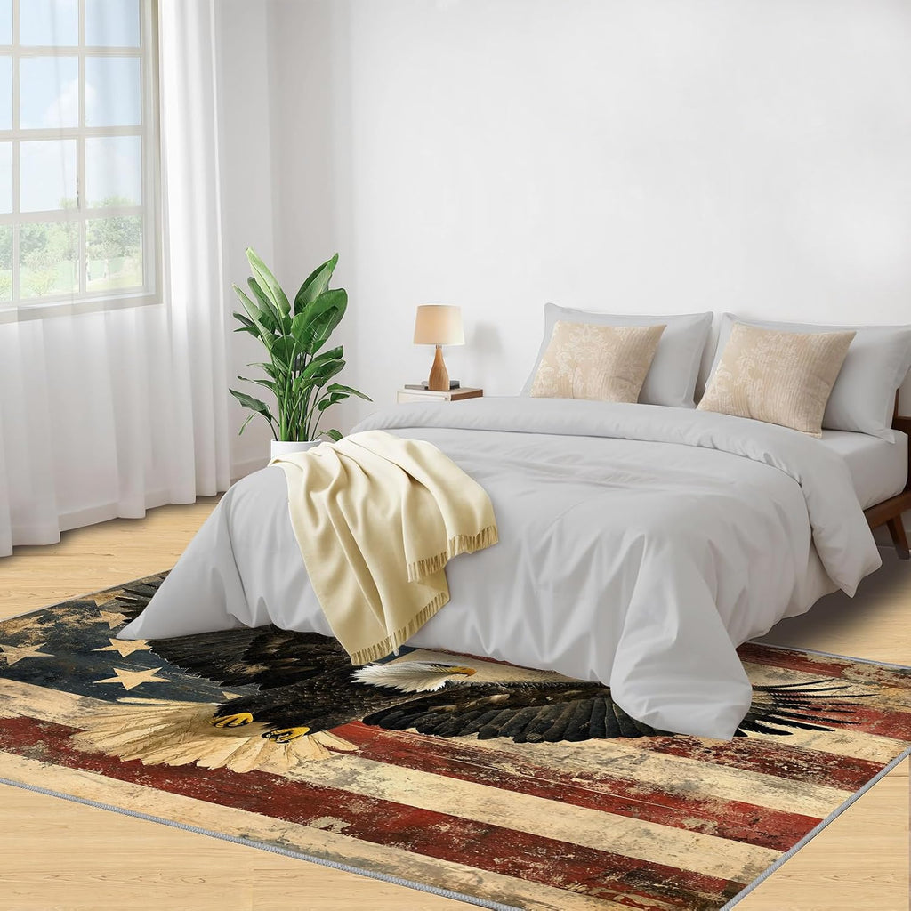 Bald Eagle Rug 6x8-6x8 Rug, American Flag Area Rugs for Living Room Bedroom, Patriotic Bird Area Rugs, Retro Washable Carpet, Bird Carpet, Bald Eagle Home Decor & Gifts