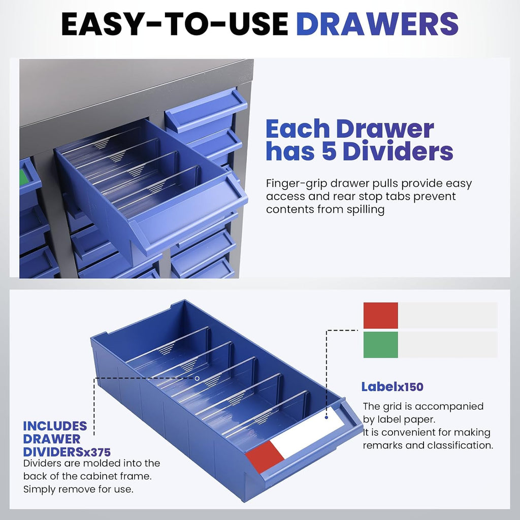 75-Drawer Tool Cabinet & Metal Storage Cabinet - Versatile Parts Organizer Cabinet with Anti-Drop Design, Nut and Bolt Storage Organizer & Bolt Bin with ABS Drawers, for Garage, Workshop & Home