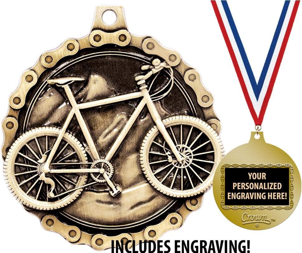 Biking Medals, 2' Gold Cycling Medal Award with Free Custom Engraving Prime