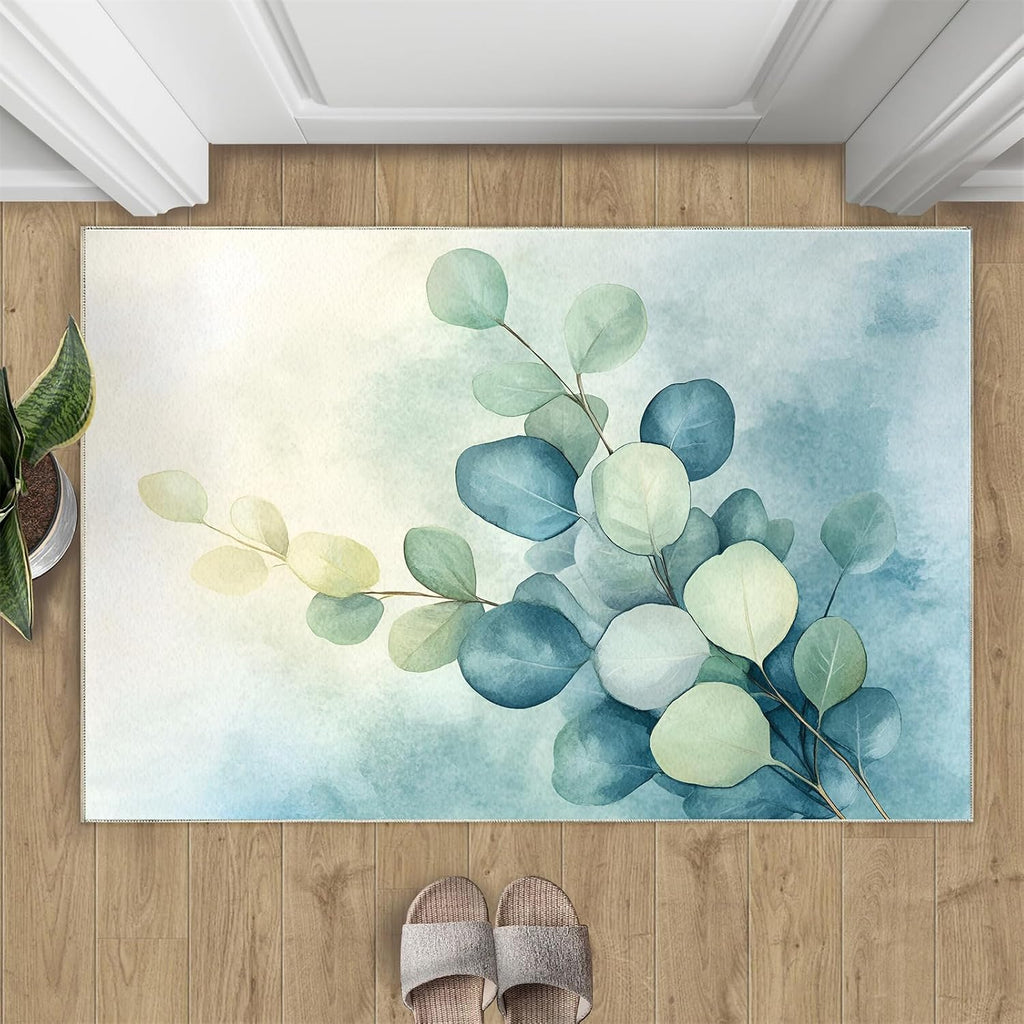 Eucalyptus Rugs for Bedroom - 6x8 Area Rug - Vines Rugs for Living Room, Olive Green Rug, Non-Slip Washable Home Decor Carpet