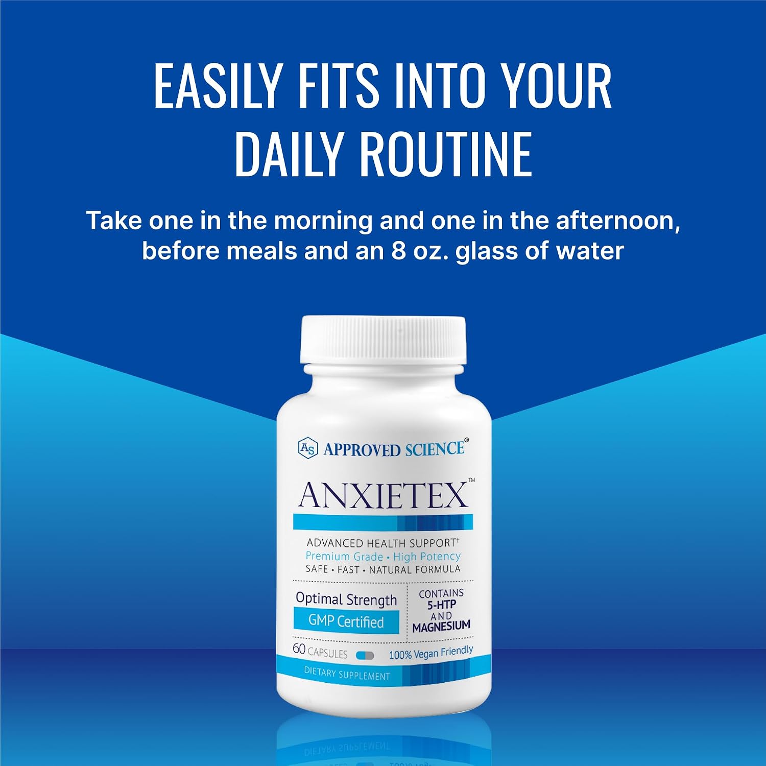 Approved Science Anxietex - Calm and Relaxation - L-Theanine and Magnesium - 60 Capsules - Vegan Friendly - 6 Month Supply