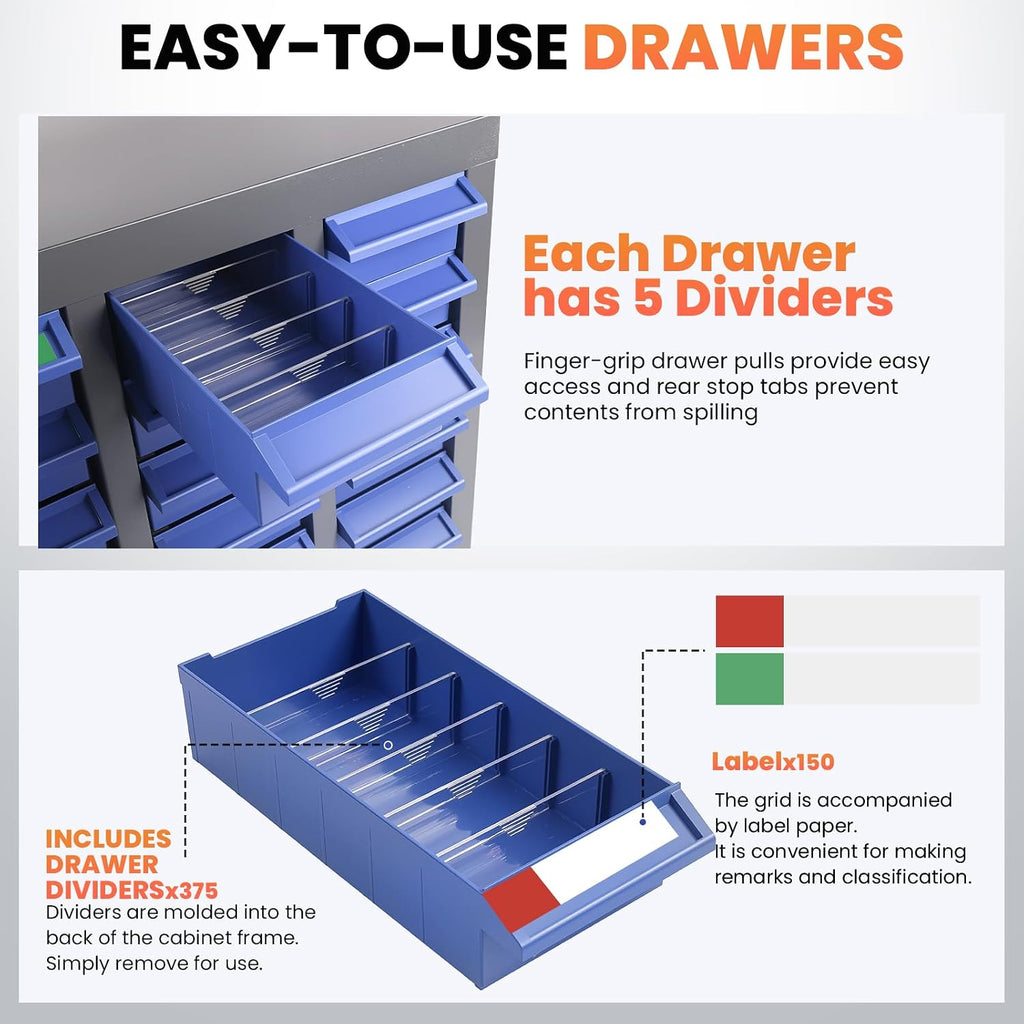 75 Drawers - Part Cabinet, Shelves & Label Stickers - Bolt and Nut Organizer Bolt Bin Cabinets, Durable Steel Tool Storage Cabinet for Garage/Workshop Small Parts/Hardware Organization