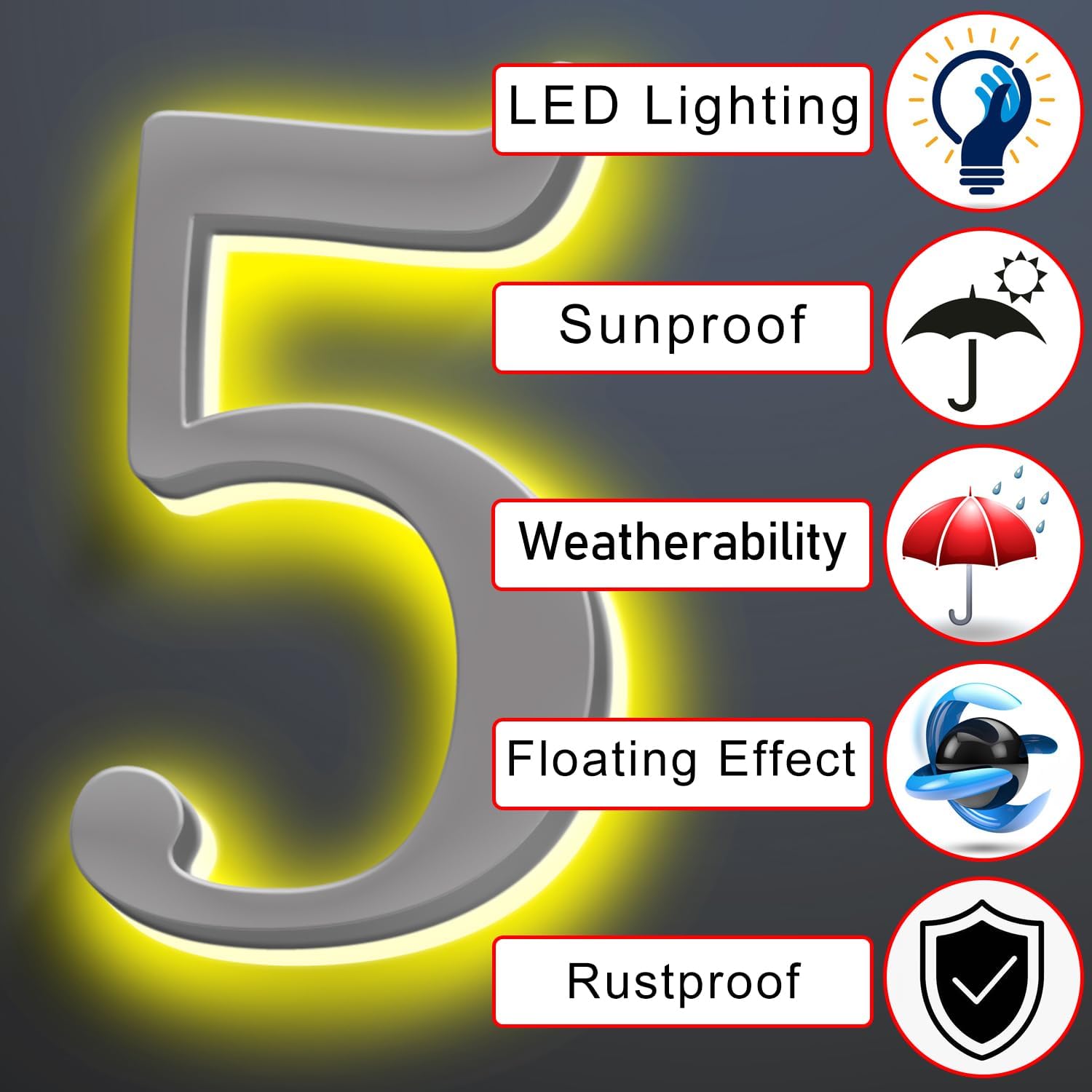 Illuminated House Number For Outside 20 Inch, Backlit LED House Number Signs Enhance Your Home's Elegance, Lighted Address Numbers, Metal House Numbers With Lights,V