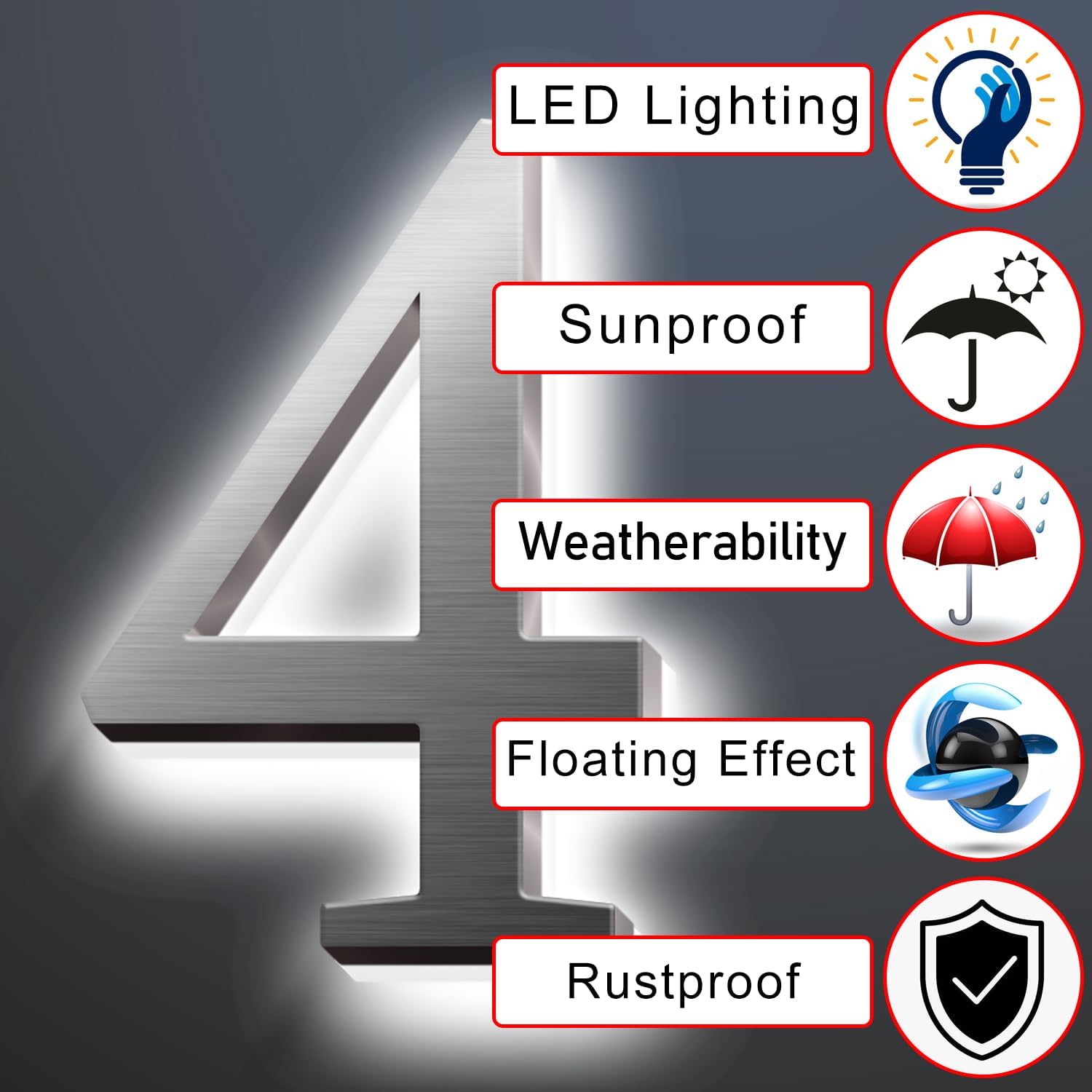 Backlit LED Illuminated Home Address Numbers 16', Large Modern Stainless Steel Illuminated House Numbers For Outside, Lighted Address Signs For A Stylish Look,7