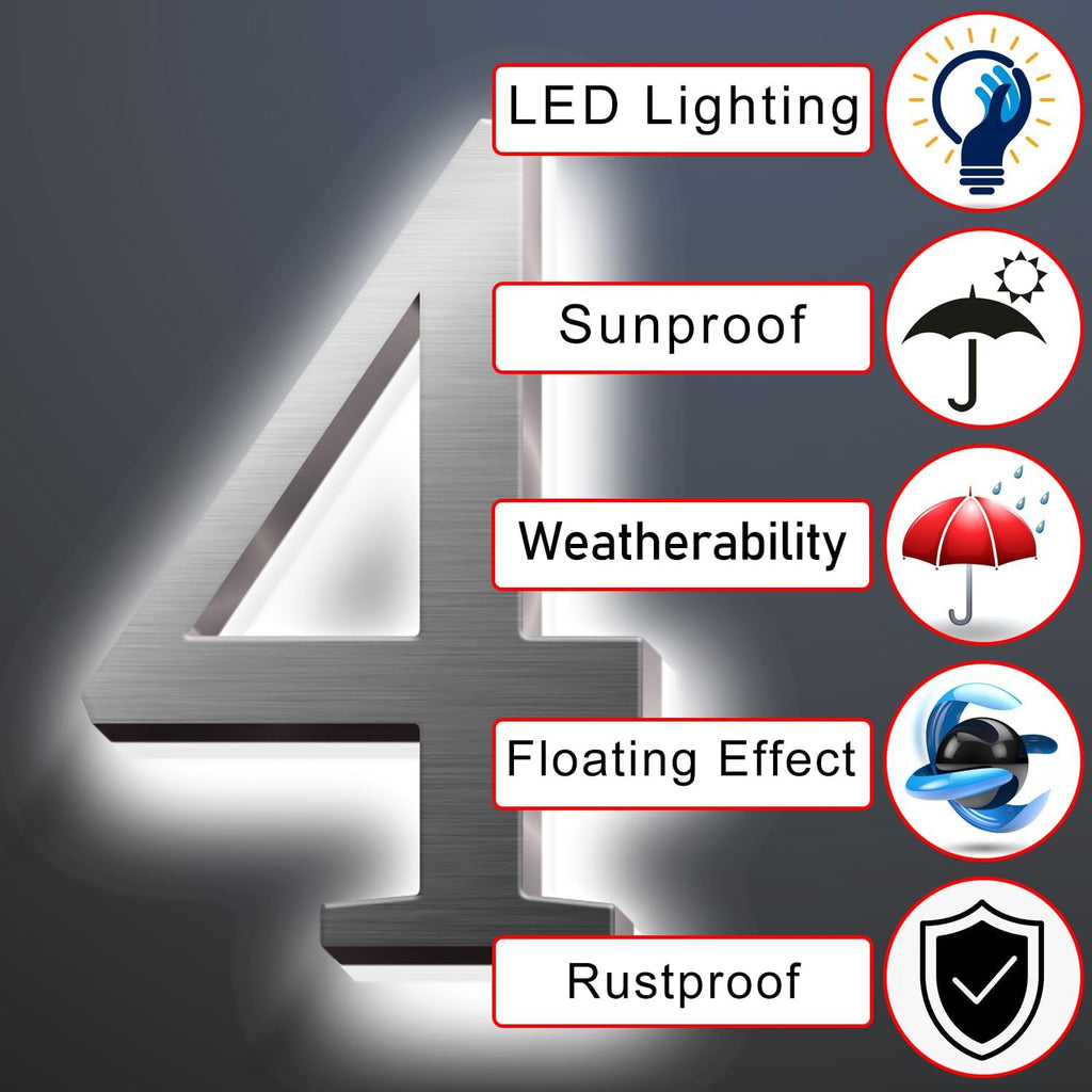 Backlit LED Illuminated Home Address Numbers 16', Large Modern Stainless Steel Illuminated House Numbers For Outside, Lighted Address Signs For A Stylish Look,K