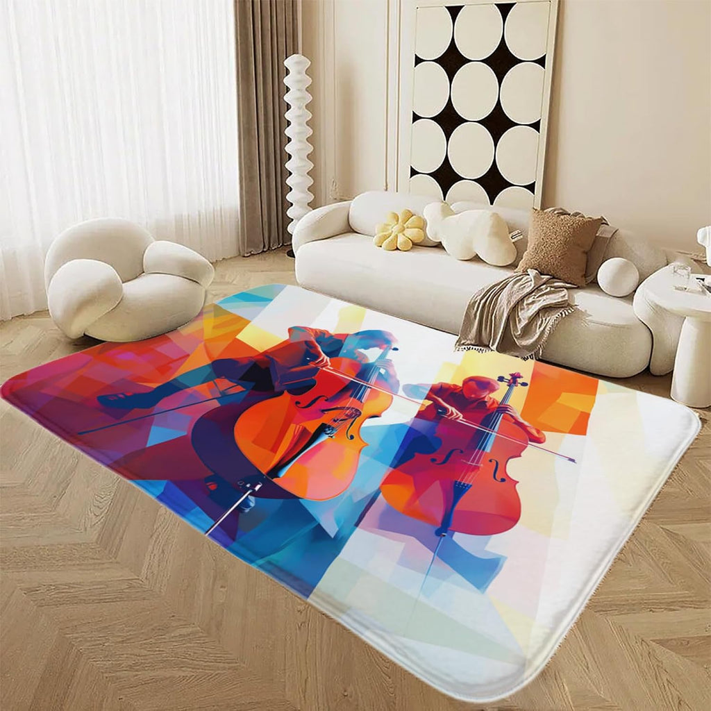 Guitar Rugs for Music Room - Guitar Rug, 6 ft x 8 ft, Abstract Colorful Musical Area, Multicolor, Washable & Non Slip & Soft Large Guitar Home Decor Gifts