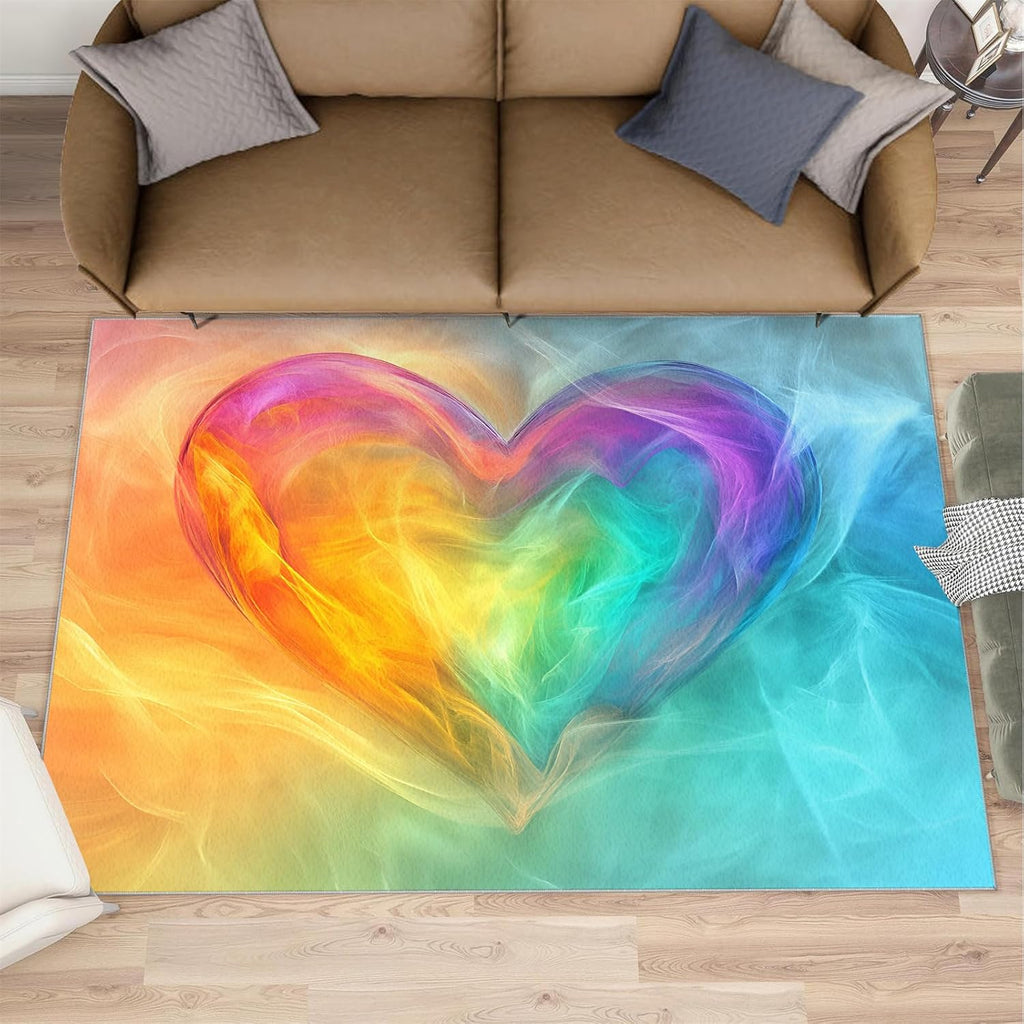 6x8 Gradient Heart Area Rug - Fluorescent Art Large Rugs for Living Room, Abstract Rainbow Carpet Area Rug for Girls Bedroom Kids Room Basement Office Classroom