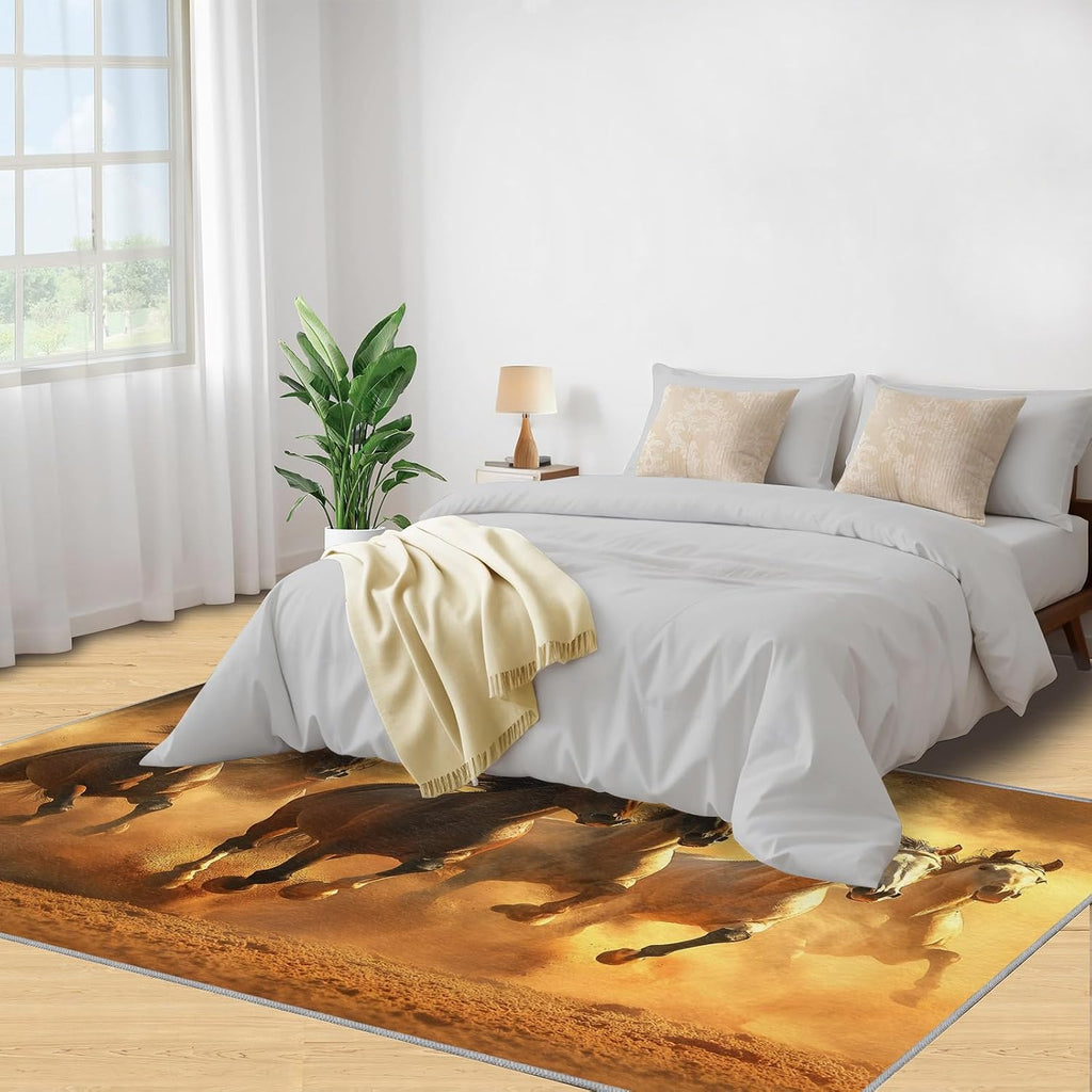 Galloping Horse Rugs for Bedroom, Galloping Horse Rug 6x8, Retro Animals Dining Room Rugs Washable & Non Slip Large Carpet for Home Decor