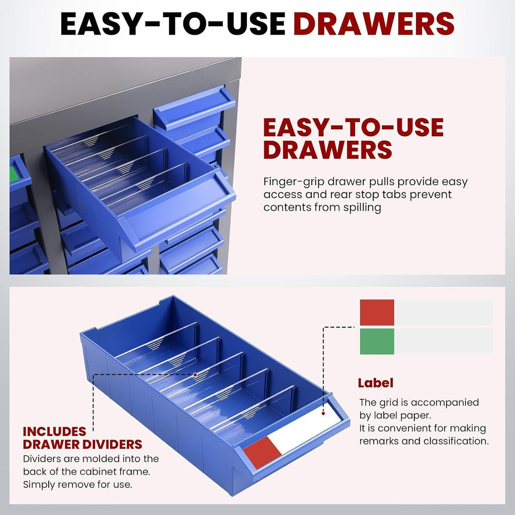 Nut and Bolt Storage Cabinet with ABS Drawer,Steel Small Parts Storage Organizer,46' H X 9' D X26 W Screw Organization for Garage Hardware,Nails,Fastener,Bolts,Nuts,and More (100 ABS Drawers)