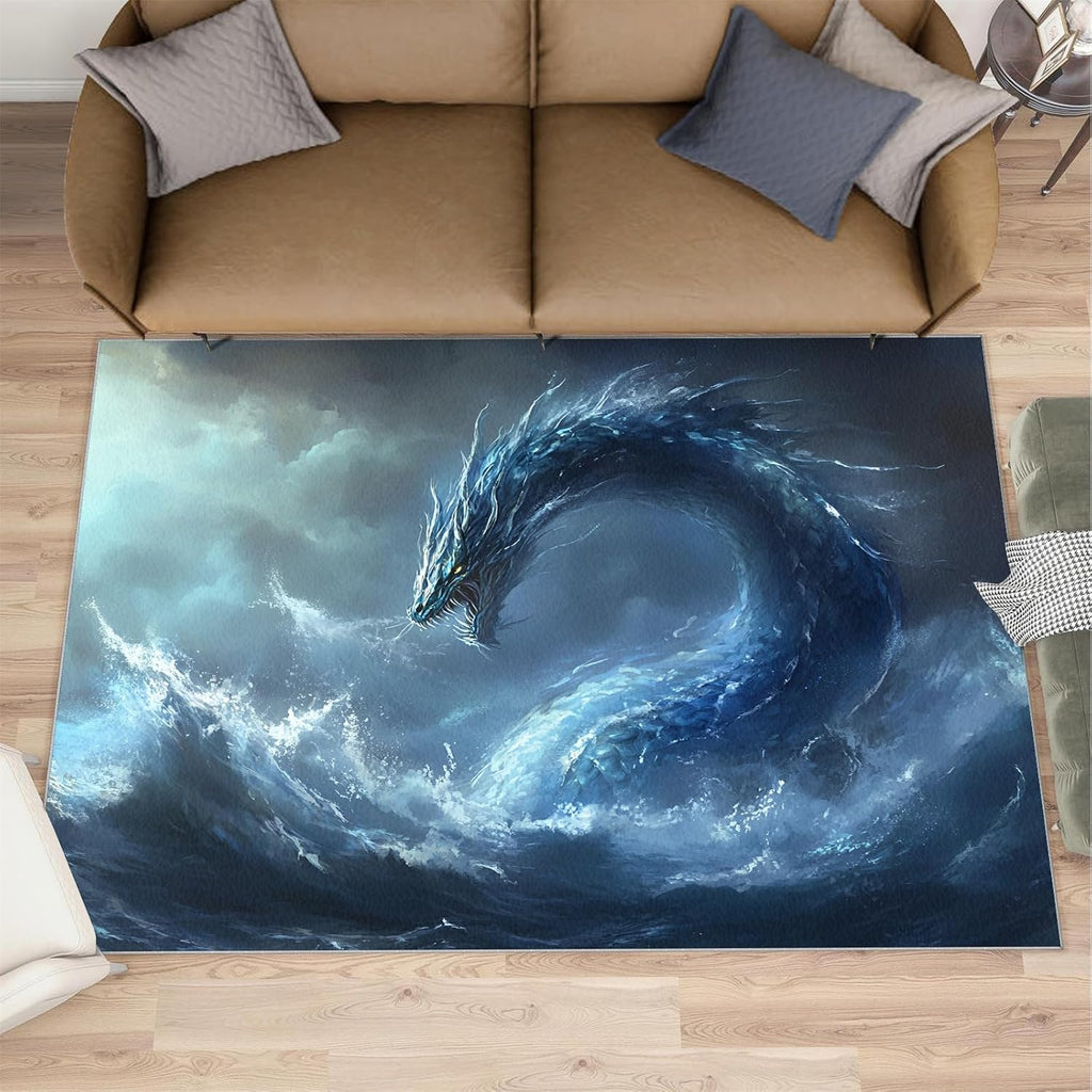 6x8 Dragon Area Rug - Sea Dragon Large Rugs for Living Room, Demon Wyrm Carpet Area Rug for Girls Bedroom Kids Room Basement Office Classroom