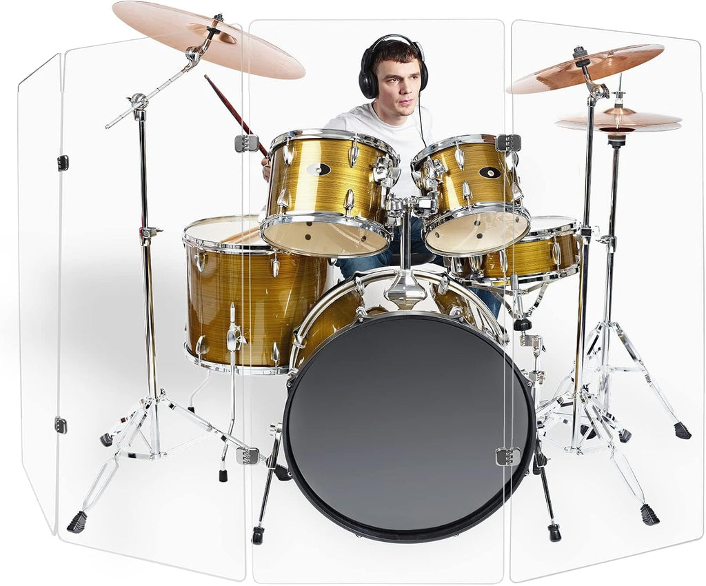 PENNZONI Drum Shield 4ft w/Chrome Hinges, Comes w/ 4 Drum Panels, & 6 Chrome Hinges, Premium Clear Acrylic Panels, Drum Screen