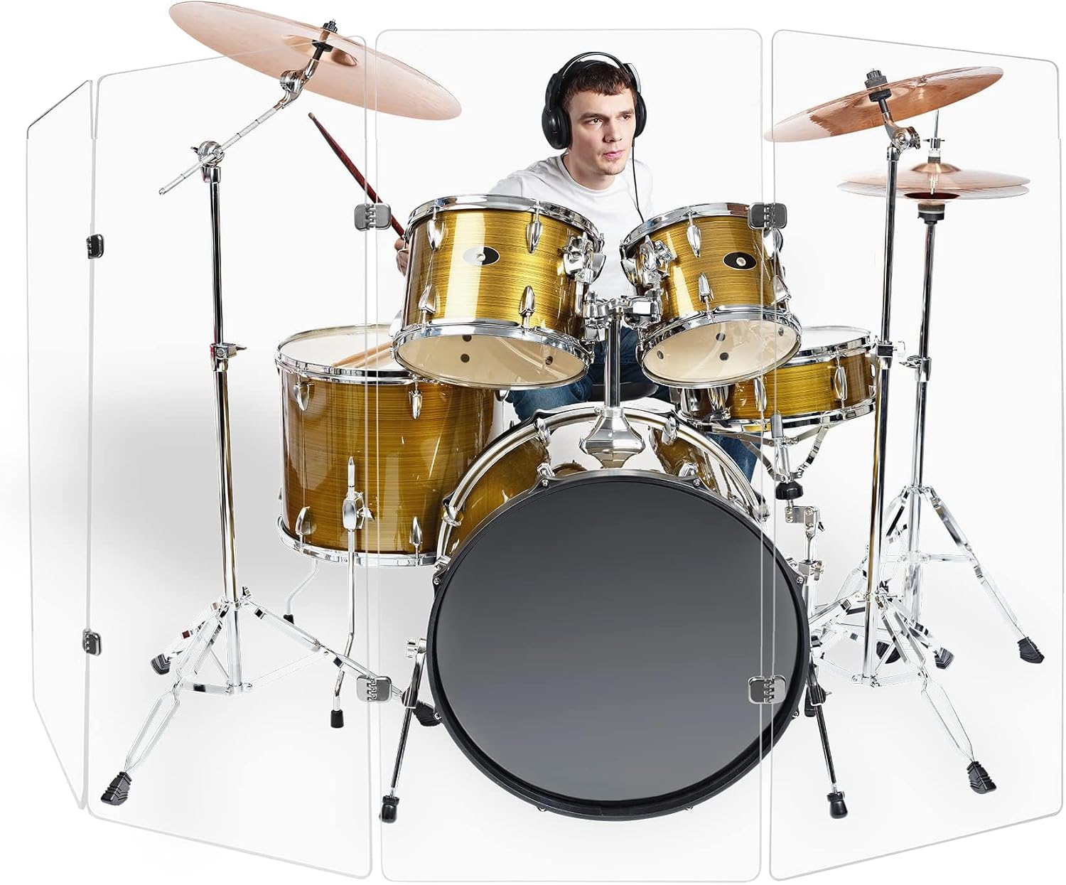 PENNZONI Drum Shield 4ft w/Chrome Hinges, Comes w/ 4 Drum Panels, & 6 Chrome Hinges, Premium Clear Acrylic Panels, Drum Screen