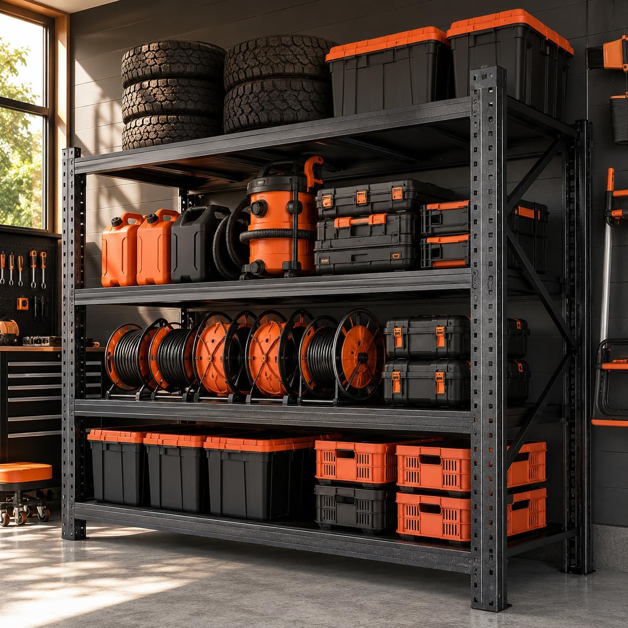 67' W Garage Shelving Heavy Duty, 6000LBS Metal Storage Shelves with Anti-Fall Rails, 3-Tier Adjustable Storage Rack, Industrial Garage Storage Shelf for Warehouse, Basement, Workshop