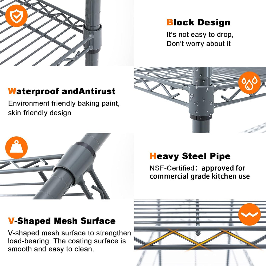 Land Guard 5 Tier Storage Racks and Shelving - 48' L x 20' W x 72' H Heavy Steel Material Pantry Shelves - Each Unit Loads 350 Pounds Wire Shelf, Suitable for Warehouses, Closets, Kitchens…