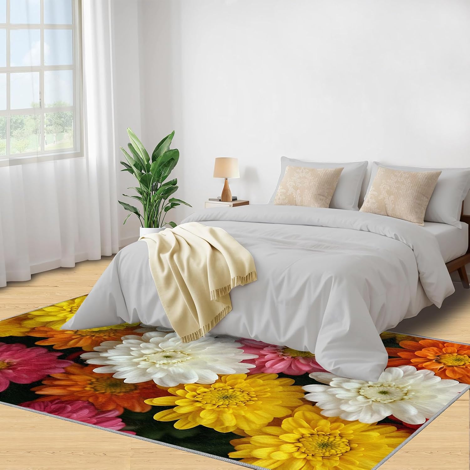 6x8 Chrysanthemum Area Rug - Florals Large Rugs for Living Room, Flower Carpet Area Rug for Girls Bedroom Kids Room Basement Office Classroom
