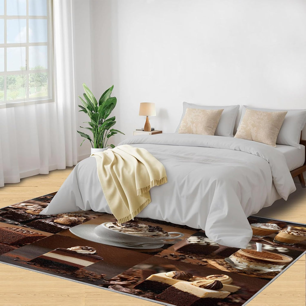 Coffee Rugs for Bedroom, Coffee Shop Rug 6x8, Dessert Shop Dining Room Rugs Washable & Non Slip Large Carpet for Home Decor