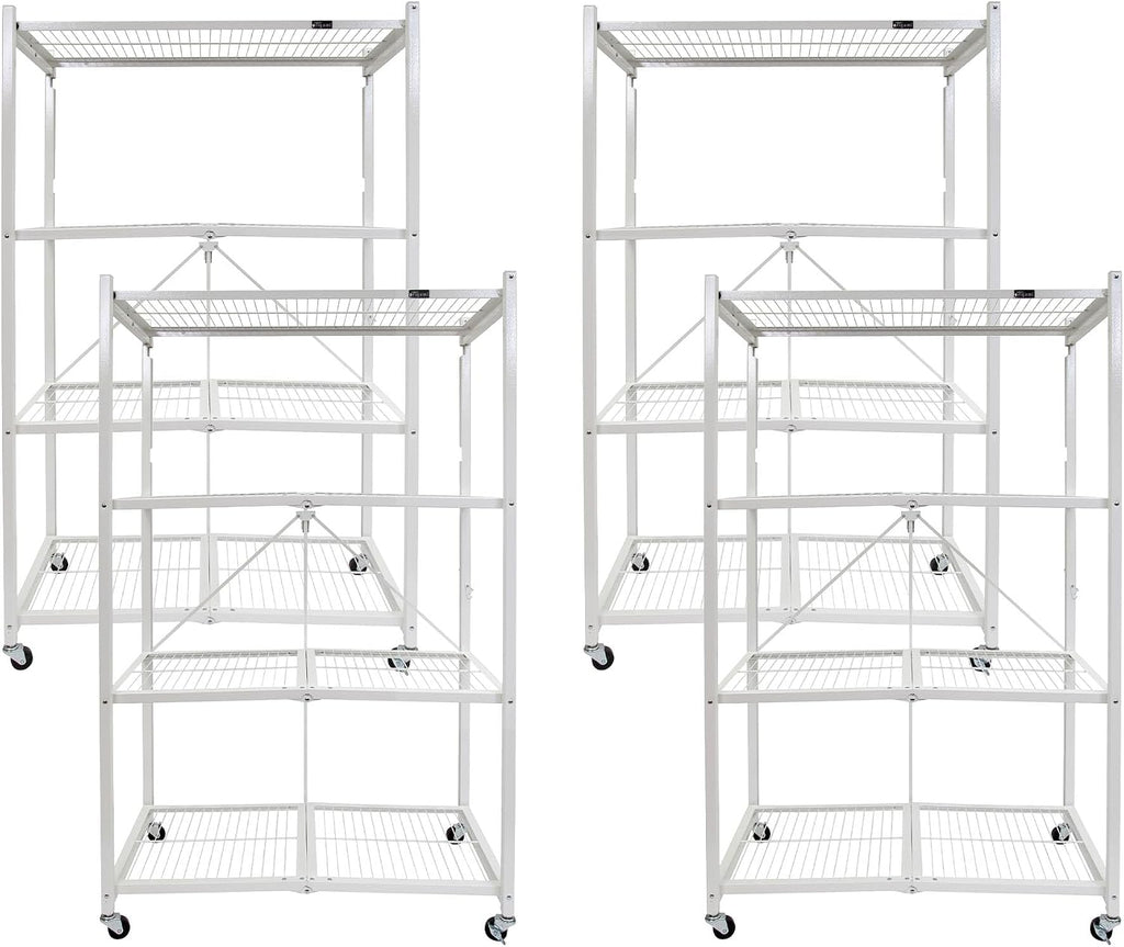 Origami 4 Tier Folding Storage Rack Unit w/Set of 4 Magnetic Wire Shelf Liners