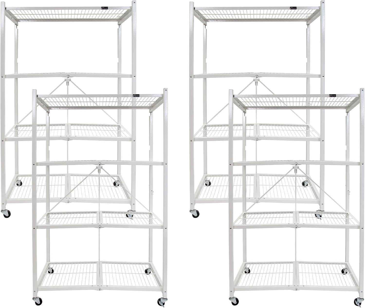 Origami 4 Tier Folding Storage Rack Unit w/Set of 4 Magnetic Wire Shelf Liners
