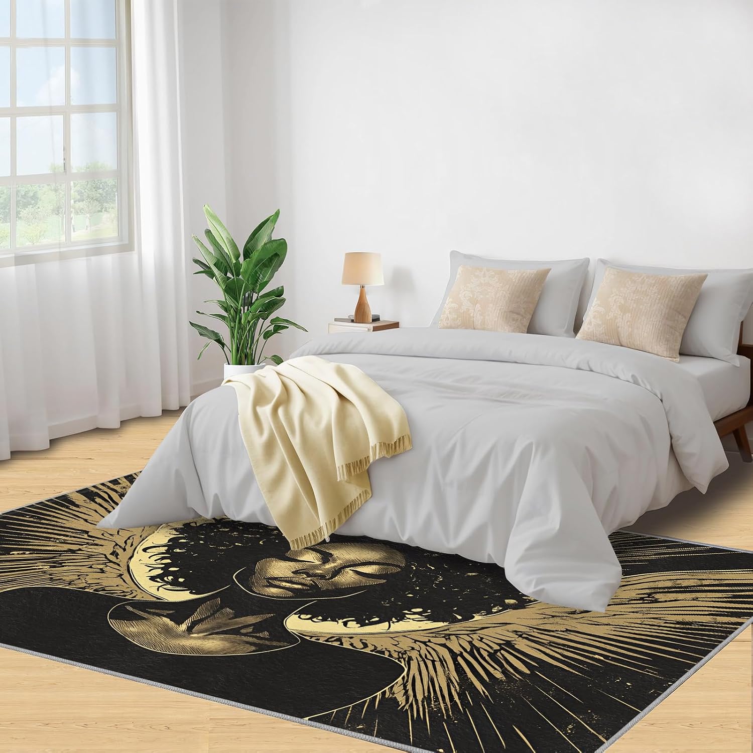 6x8 Black Women Area Rug - Mysterious Angel Large Rugs for Living Room, Retro American Woman Carpet Area Rug for Girls Bedroom Kids Room Basement Office Classroom